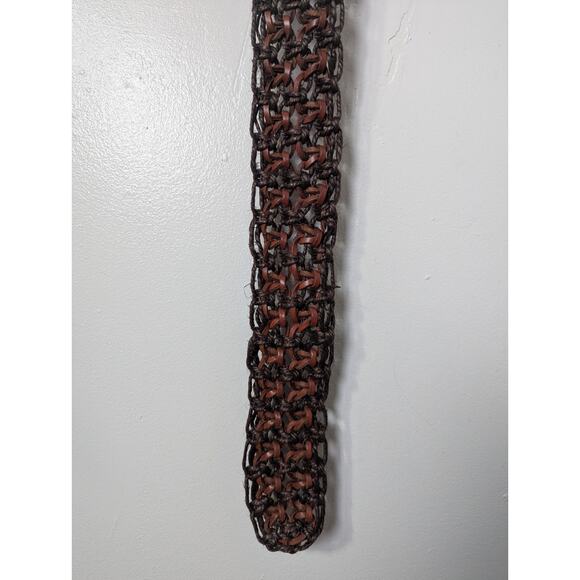 Vintage Bronze Tone Buckle Italian Leather Braid Tweed Belt 36.25\